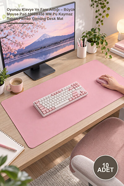 Yenilig 10 Adet Oyuncu Klavye Ve Fare Altlığı – Büyük Mouse Pad 1000X450 MM Pu Kaymaz Taban Pembe Gaming Desk Mat
