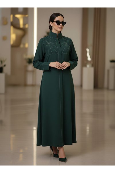 Msquare Fashion Bold And Modern Green Cobra Crepe Abaya Mandarin Collar Edition