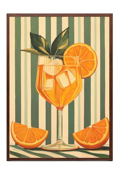 Postifull Orange and Beverage Illustration Poster – Brown Framed Artwork No:1...
