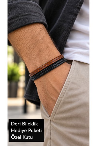 HER ŞEY NOTA www.herseynota.com Aeris Vantor Tan Black Leather Men's Bracelet...