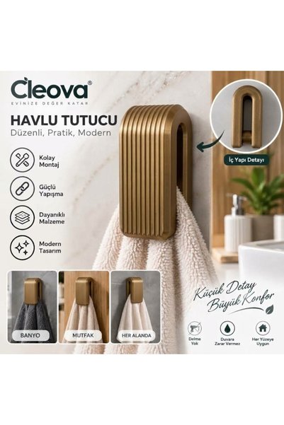cleova 3'lü Yapışkanlı Pratik Askı - Banyo ve Mutfak Havlu Askılığı