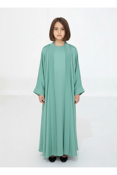 Msquare Fashion Green Premium 3-Piece Kids Abaya Set – Lightweight Harir Maqs...