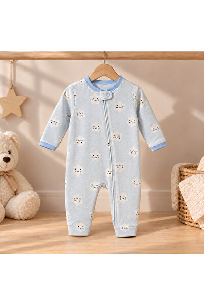 Mielco Baby Store %100 Pamuk Unisex Bebek Patiksiz Fermuarlı Tulum Yıldız Des...