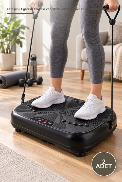 Yenilig 2 Adet Titreşimli Egzersiz Plakası Vep-1000 – 99 Kademeli Programlı Kondisyon Aleti, Kumandalı, Direnç Bandı Hediyeli, Siyah Vibration Plate