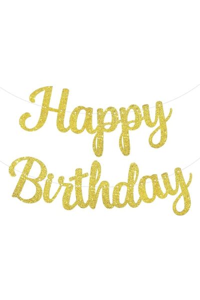 SYOSI 10ft Gold Happy Birthday Banner, Pre-Strung Glitter Gold Birthday Sign,...