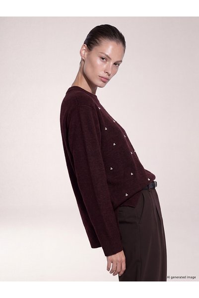 LC Waikiki Nevavm Farkıyla Lcw Everyday Women's Sweater with Plum Oval Collar...