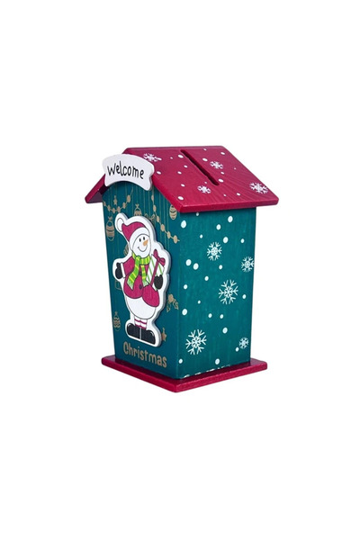 Generic Brand Căsuță decorativă din lemn pentru Crăciun, model Om de Zăpadă c...