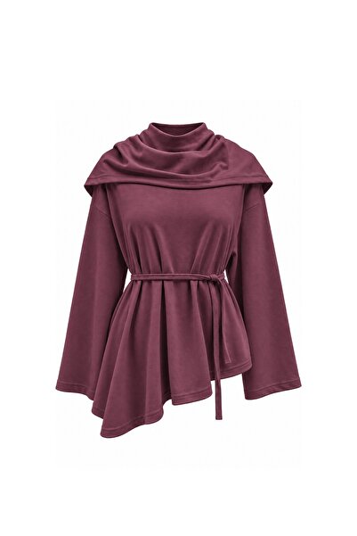 praye Verev Cut-Off Tunic with Scarf in Burgundy