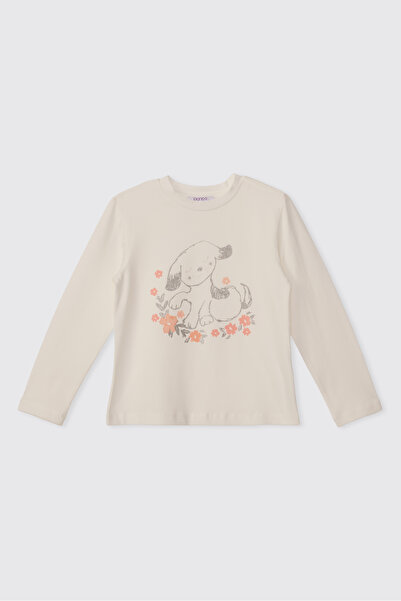 Panço Baby Girl Printed Ecru T-Shirt
