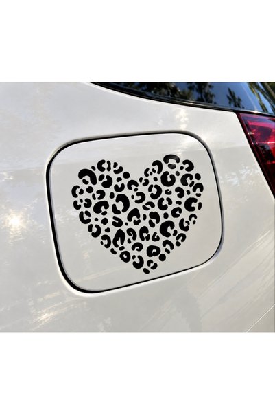 QUEEN GARAGE Leopar Desenli Kalp Sticker Araç Benzin Deposu Kapağı Etiketi