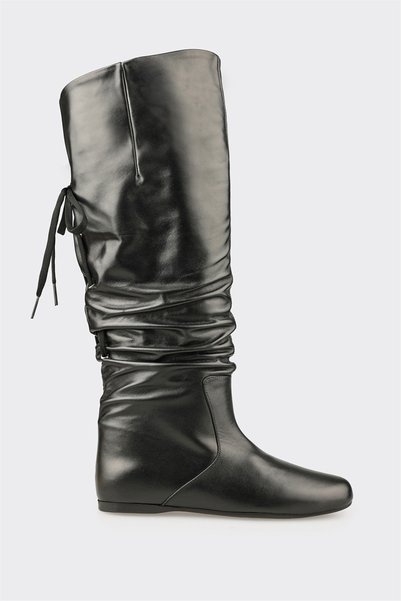 Elle Shoes Siyah Deri Kadın Günlük Düz Çizme