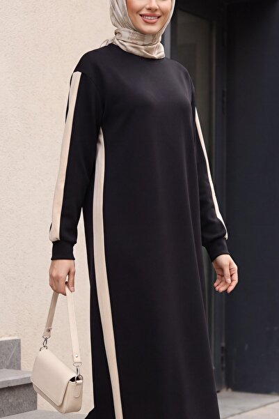Modamorfo Dress with Garnished Sides and Sleeves - Black