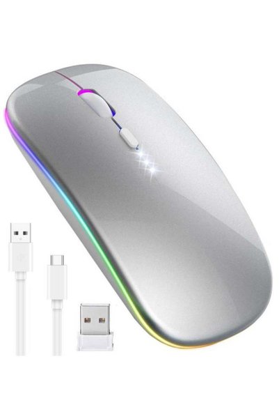 JOYUNIQ ماوس لاسلكي بتقنية LED RGB، بلوتوث 3.0/5.2 + USB، ماوس لاسلكي صامت قابل لإعادة الشحن بتردد 2.4 جيجاهرتز، ماوس كمبيوتر مع مستقبل USB