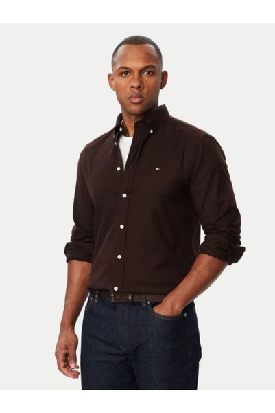 Tommy Hilfiger KAHVERENGİ LOGOLU ERKEK GÖMLEK