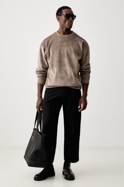 BOSS AÇIK KAHVE LOGOLU ERKEK SWEATSHIRT