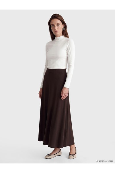 LC Waikiki Lcw Grace Brown Straight Long Women's Skirt with Nevavm Difference