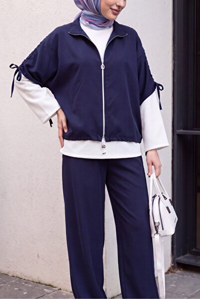 Modamorfo 3-Piece Suede Suit with Gathered Shoulders, Elastic Waist and Cuffs...