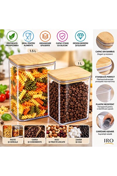 IRO Set de 2 recipiente pentru depozitarea alimentelor, 1L și 1.5L, cutii tra...