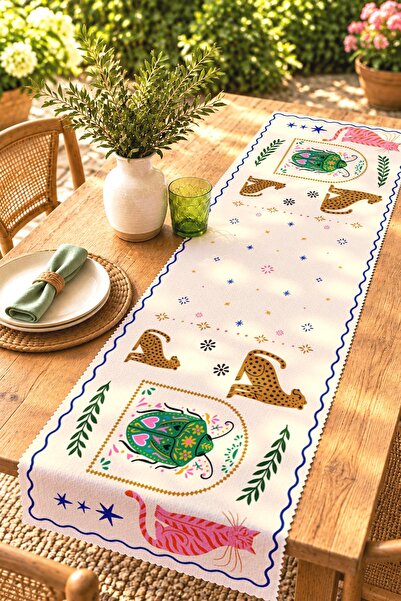 EVPANYA Drawing Leopard Patterned Runner / Tablecloth / Placemat