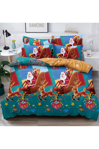 JOJO HOME Set complet lenjerie de pat Craciun, cearceaf de pat clasic fara elastic 234 × 240cm, cearceaf pilota 200x230cm, 2 fete de perna 50x70cm, 2 fete de perna 70x70cm