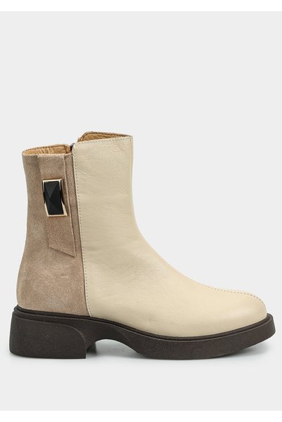 Provoq Beige Leather Women's Boots