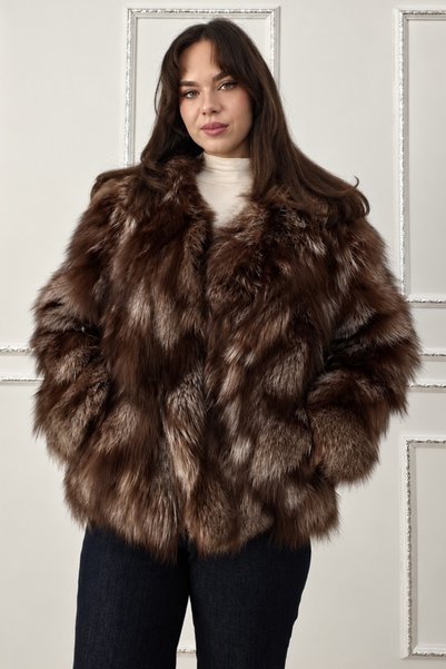 FashionForYou Palton de damă FELYNA din blană de vulpe, cu căptușeală din sat...