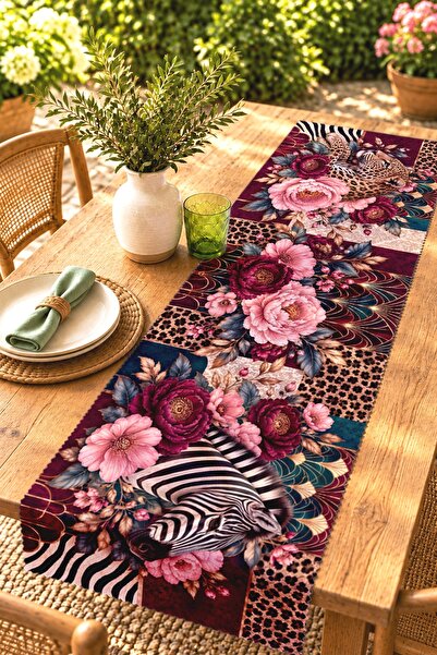 EVPANYA African Flowers and Leopard Print Runner/Tablecloth/Placemat