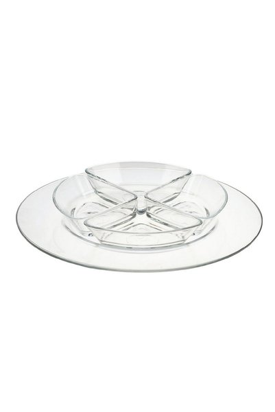 Paşabahçe 5 Piece Arte Glass Service Set 35 cm Large Plate & 4 Triangle Bowls...