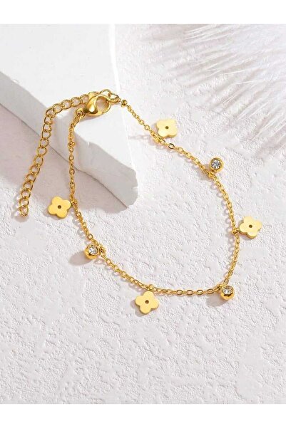 OEM Brățară Aurie Golden Bloom – Flori Delicate și Cristale– Oțel Inoxidabil,...