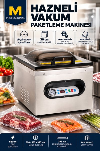 Binbirreyon Professional Vakum Makinesi Yiyecek Saklama Tek Çeneli 30cm Vakumlama Şarküteri Kasap Tipi NA016