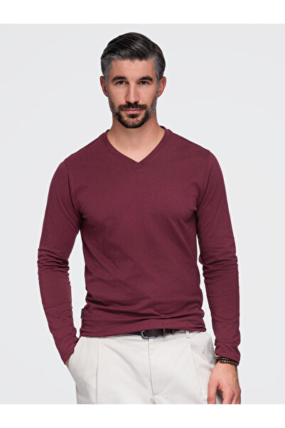 OMBRE Tricou bărbătesc cu mânecă lungă, neimprimat, cu decolteu rotund - viși...