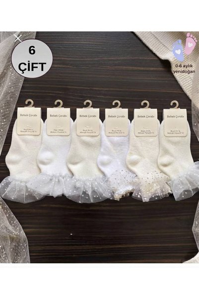 ragistore 6'lı Tüllü SİMLİ Yenidoğan Bebek Çorap