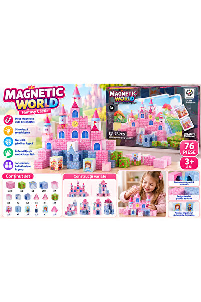 Generic Brand Joc de Construcție Magnetic World, Castel de Prințese, 76 Piese...