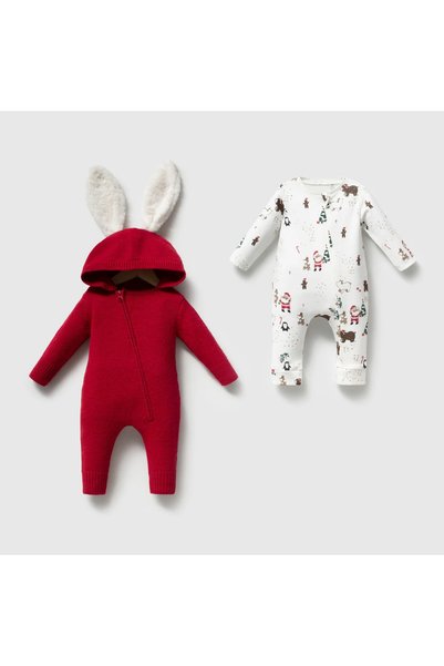 Nipperland Yünlü, Triko, Tavşan Kulaklı, Unisex Bebek 2'li Takım, 0-12 Ay
