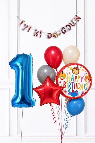 PEKSHOP 1 Yaş Balonlu Sirk Konsept Doğum Günü Balon Süsleme Seti Set281