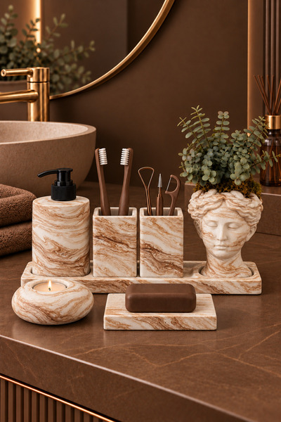 betonmall Concrete Bathroom Accessory Set over Sink Organizer Liquid Solid So...