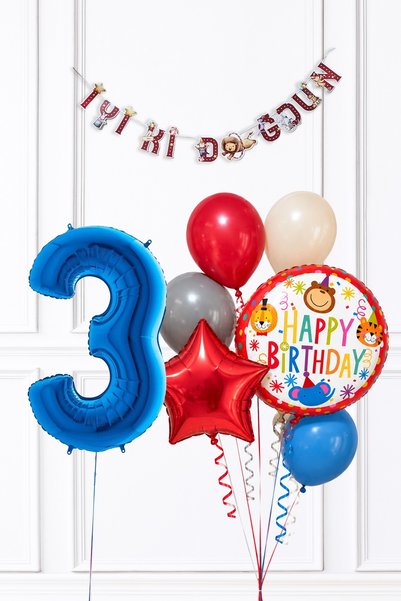 PEKSHOP Mavi 3 Yaş Balonlu Sirk Konsept Doğum Günü Balon Süsleme Seti Set281