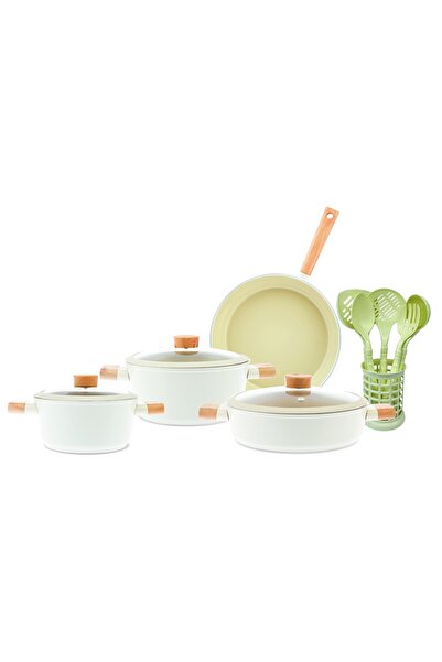 AVCI HOME MAKER Swiss Crystal 13-Piece Ceramic Cookware Set with Utensils, Wh...