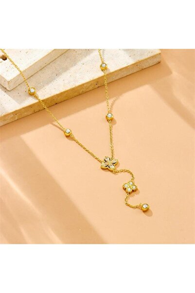 OEM Colier Auriu Lucky Clover Y Elegance – Flori Strălucitoare | Oțel Inoxida...