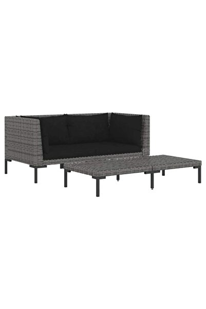 vidaxl Set mobilier grădină 3 piese, gri închis, poliratan semi-rotund