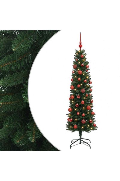 vidaxl Brad de Crăciun artificial îngust cu globuri 120 cm 150 LED-uri