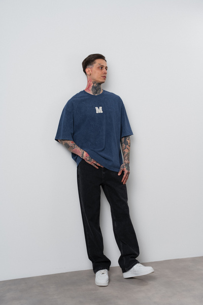 Respire Tricou Oversize Bărbați, Tricou Supradimensionat Streetwear Washed / Acid Wash cu Aplicații Texturate și Mesaj Mercy Madame
