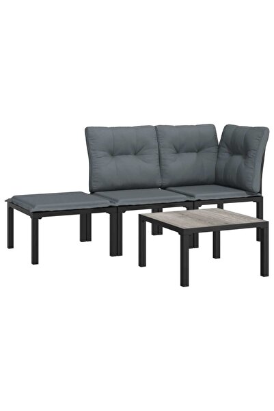 vidaxl Set mobilier de grădină, 4 piese, negru și gri, poliratan