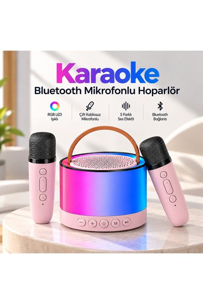 TARÇIN Karaoke Bluetooth Hoparlör 2 Kablosuz Mikrofonlu RGB LED Işıklı 5 Ses ...