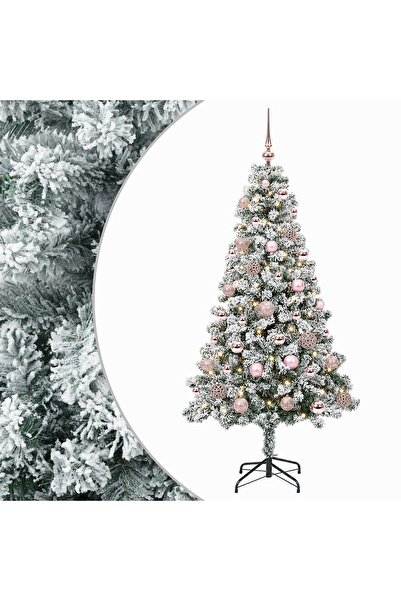 vidaxl Brad de Crăciun artificial cu globuri 120 cm 150 LED-uri