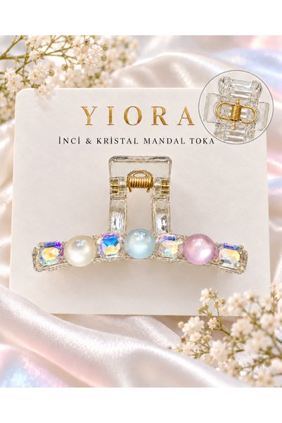 yiora Kadın Şeffaf Pastel İnci ve Holografik Kristal Taşlı Mandal Saç Tokası ...