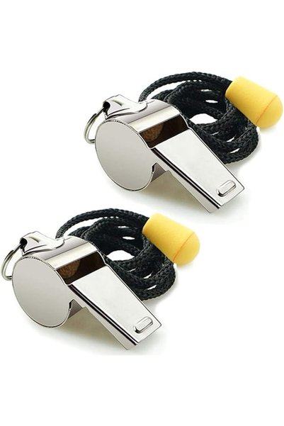 GENERAL Whistle, 2 Pack Stainless Steel Sports Whistles with Lanyard, Loud Cr...