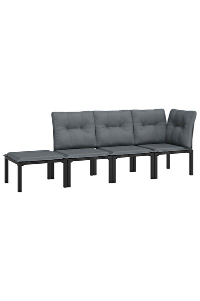 vidaxl Set mobilier de grădină, 4 piese, negru și gri, poliratan
