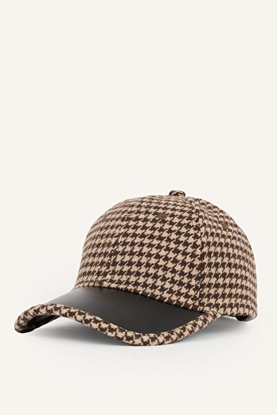 DeFacto Men's Houndstooth Patterned Leather Visor Cap Hat H5455Ax26Wn