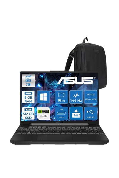 ASUS Tuf F16 Core 5-210H 8gb 512GB RTX3050 6GB 16" W11HM Notebook RL033H02 + Zetta Çanta